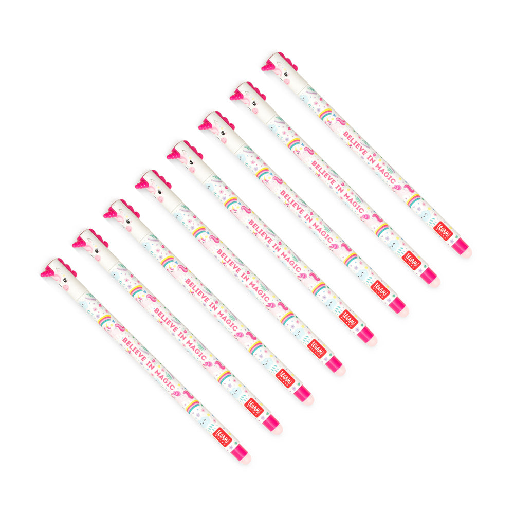 Legami Erasable Gel Pen Rollerball Office Writing Stationery Unicorn Pink Ink (8 Pack)