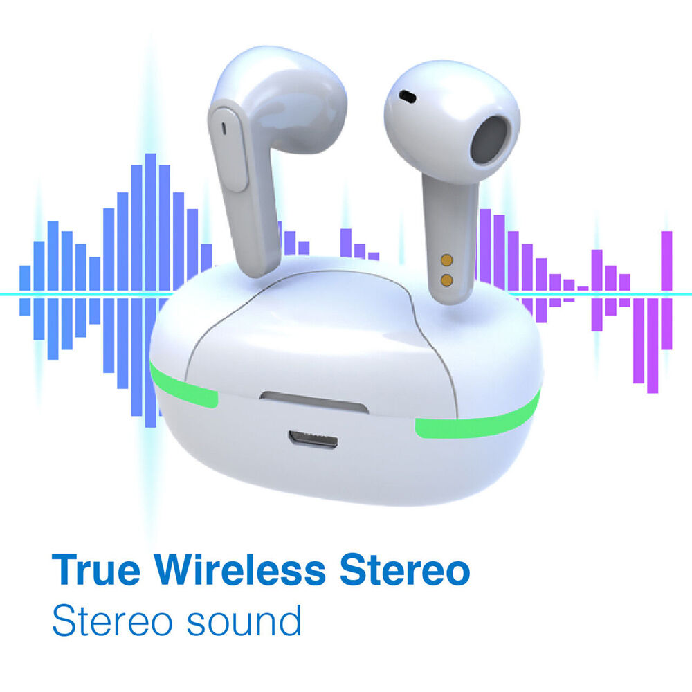 Laser White TWS Stereo Bluetooth Wireless Earbuds Touch Control w/ LED Display