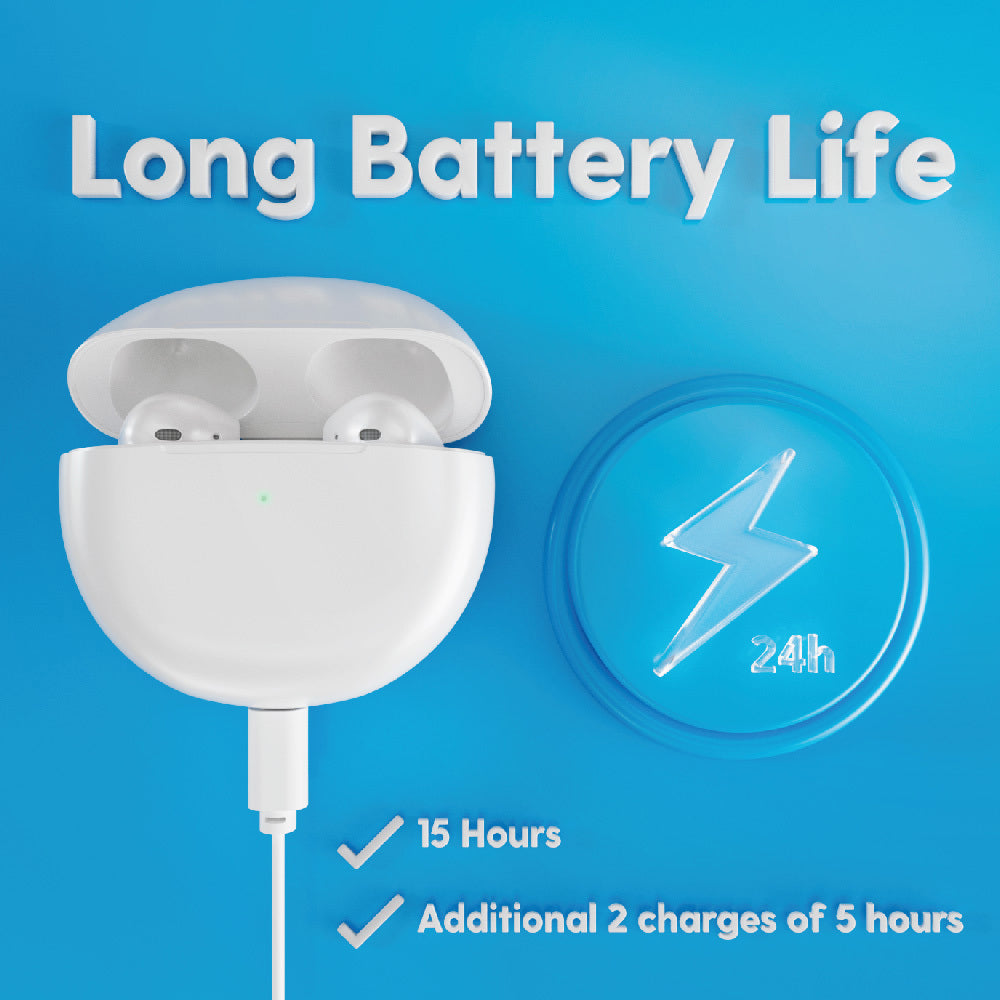 Laser TWS Wireless Bluetooth Earbuds In-Ear Earphones w Charging Case — White