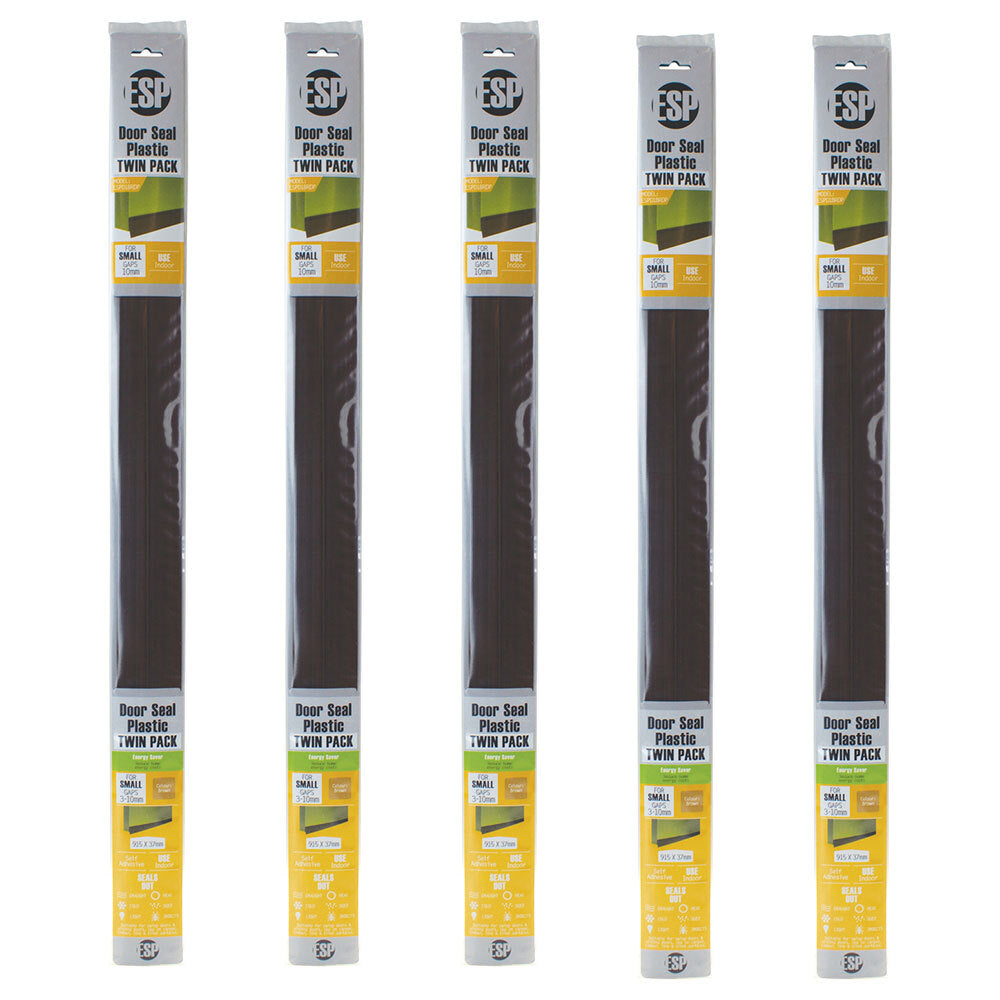 Esp PVC Plastic Door Seal Self Adhesive Weather Draught Sealer 915x37mm Brown (5 Pack)