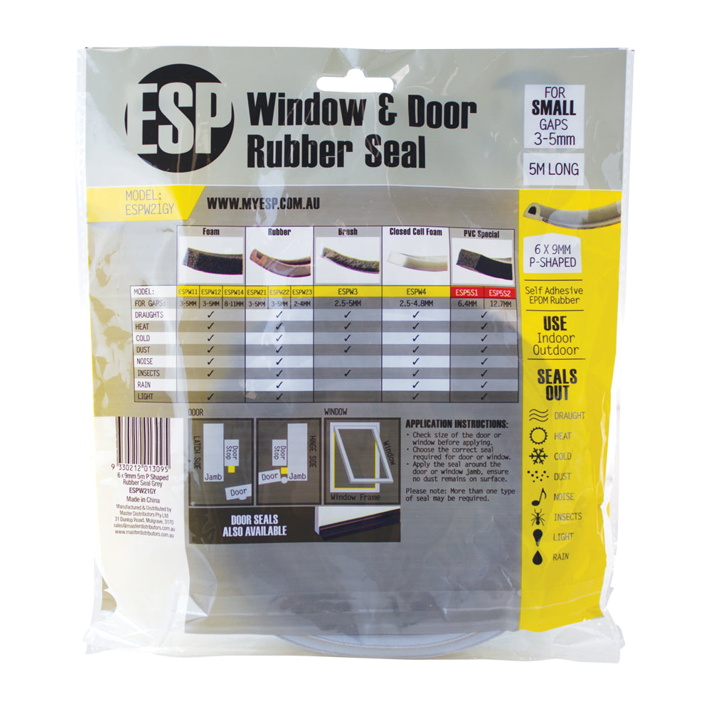 Esp Window & Door Rubber P-Shaped Weather Seal Draught Adhesive 6x9mm Grey — image 2