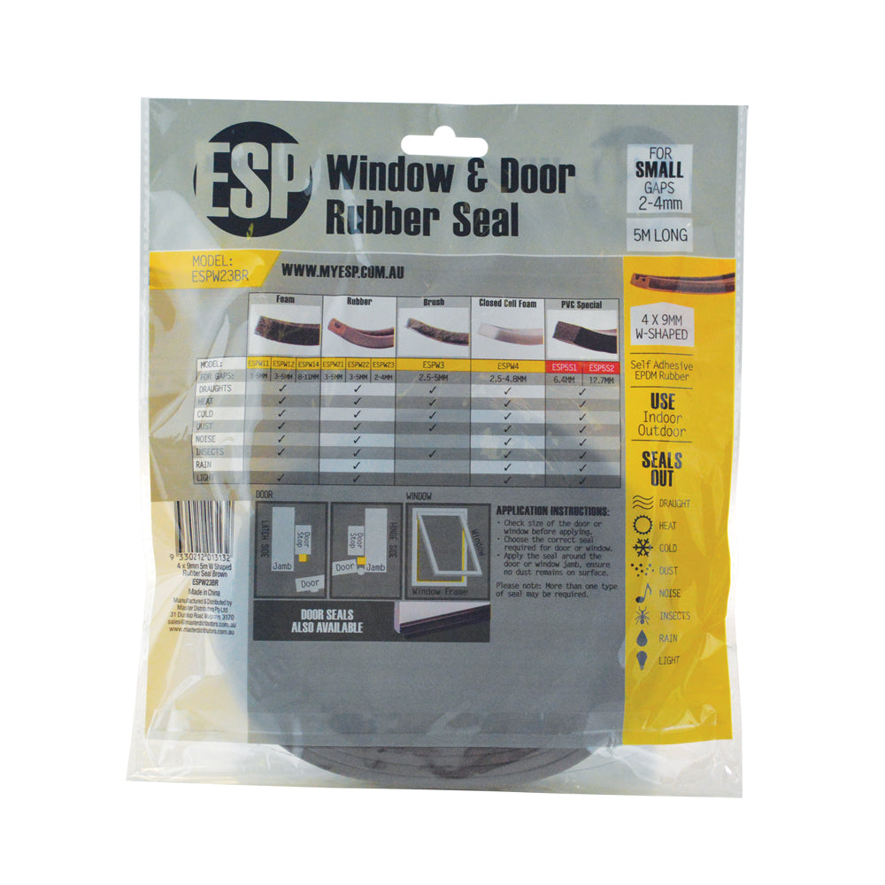 Esp Window & Door Rubber W-Shaped Weather Seal Draught Adhesive 4x9mm Brown — image 2