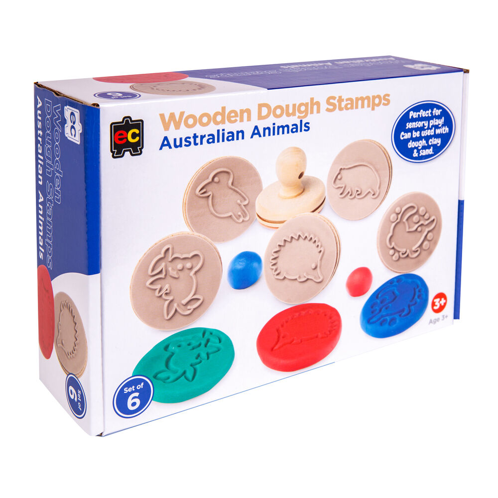 Educational Colours Brown Wooden Dough Patterned Stamps - Animals