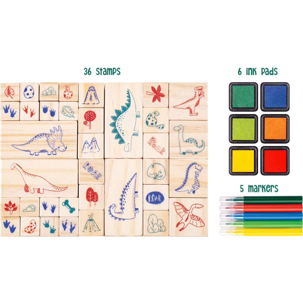 Learning Can BE Fun Brown Wooden Patterned Stamp Set Dinosaurs — image 2