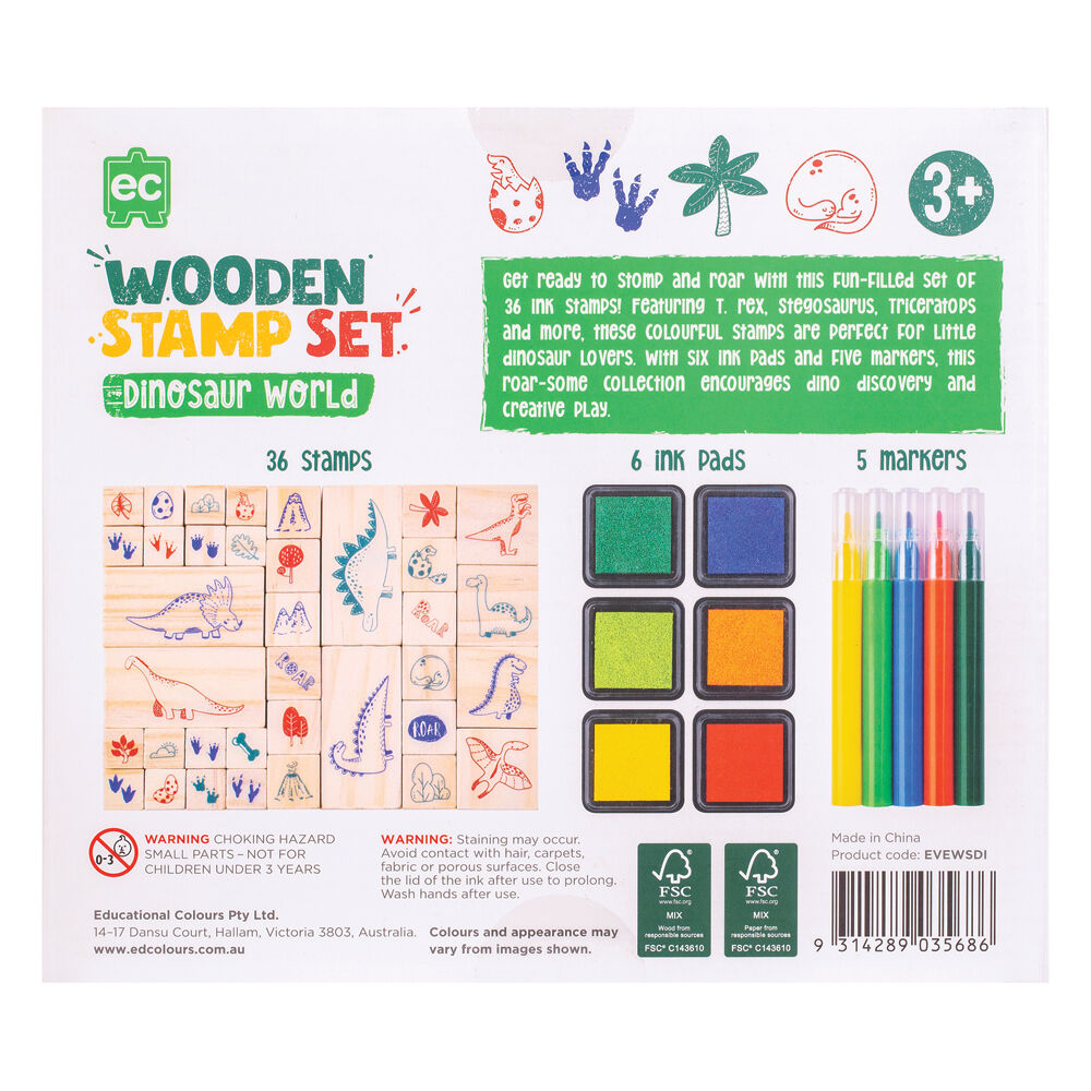 Learning Can BE Fun Brown Wooden Patterned Stamp Set Dinosaurs — image 3