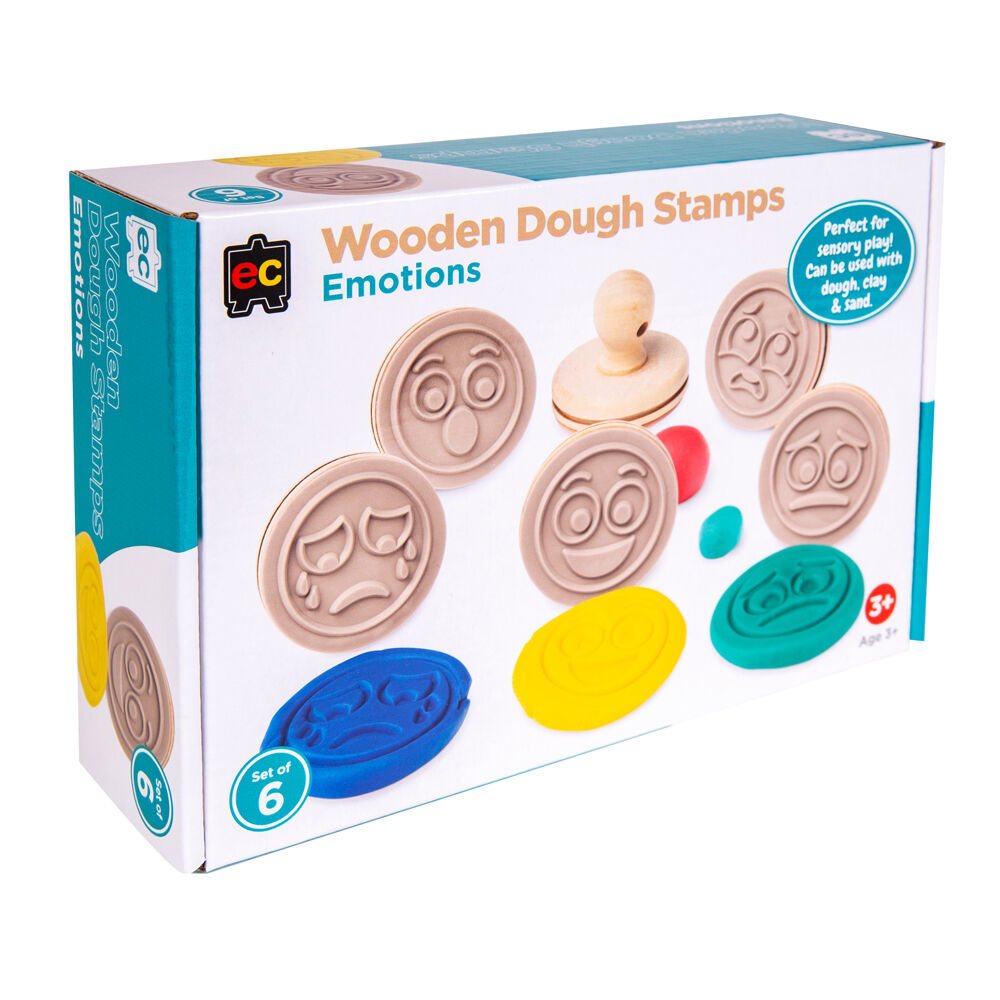 Educational Colours Brown Wooden Dough Patterned Stamps - Emotions