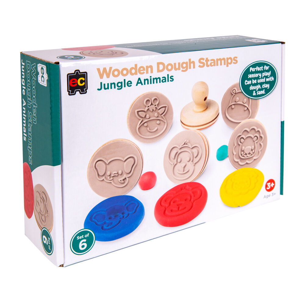 Educational Colours Brown Wooden Dough Patterned Stamps - Jungle