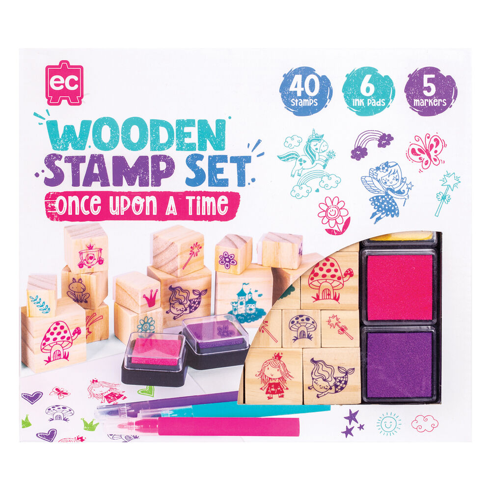 Learning Can BE Fun Brown Wooden Patterned Stamp Set Once Upon a Time