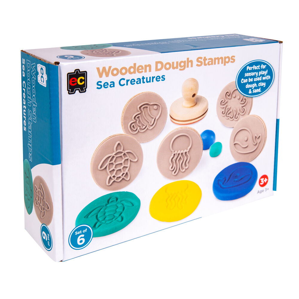 Educational Colours Brown Wooden Dough Patterned Stamps - Sea Creatures
