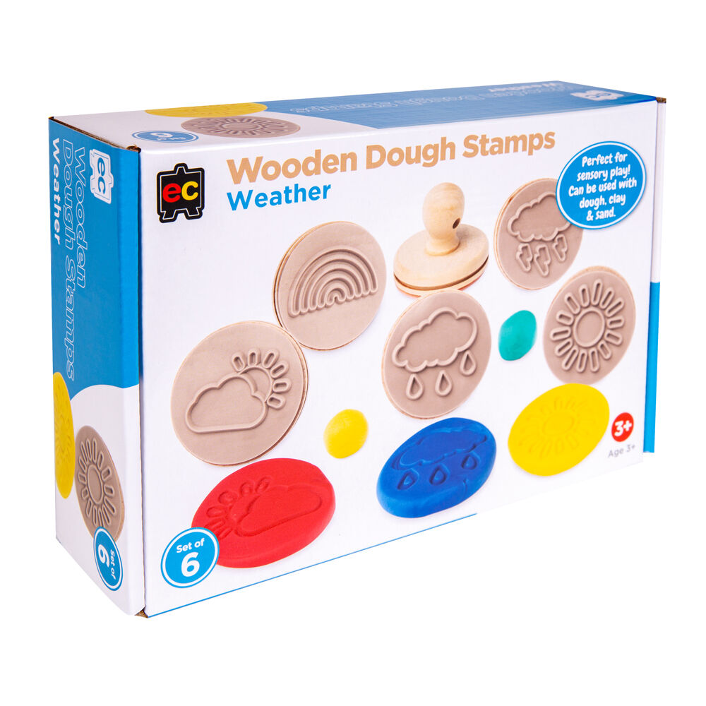 Educational Colours Brown Wooden Dough Patterned Stamps - Weather