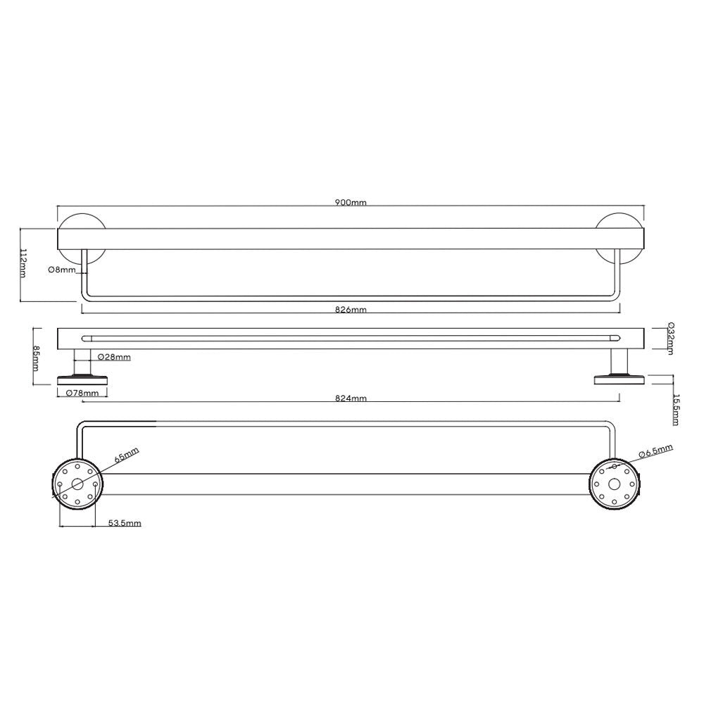 Evekare Bathroom Wall Mobility Towel Rail Bar Rack/Holder 900mm Stainless Steel — image 2