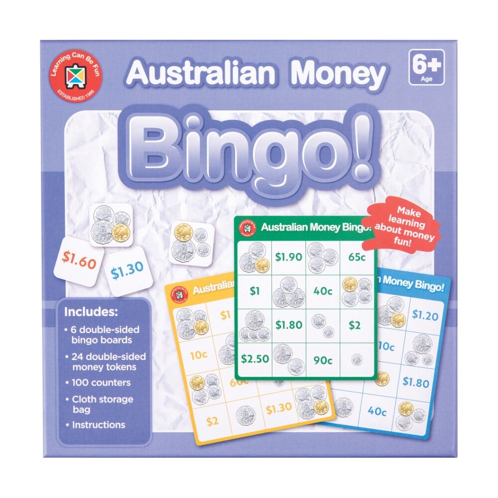 Learning Can BE Fun 6y+ Australian Money Bingo Educational Counting Game