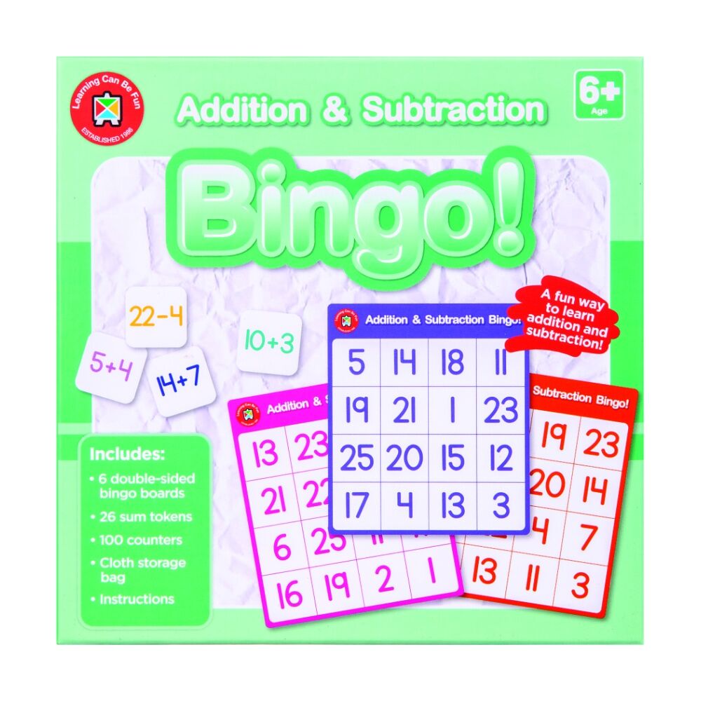 Learning Can BE Fun 6y+ Addition & Subtraction Bingo Kids Arithmetic Game