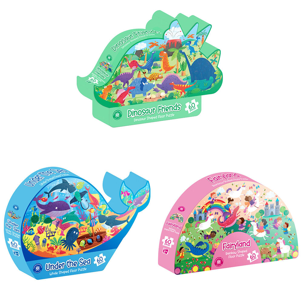 Learning Can BE Fun 60pc Learning Can Be Fun Kids Floor Puzzle Set Rainbow/Whale/Dinosaur (3 Pack)