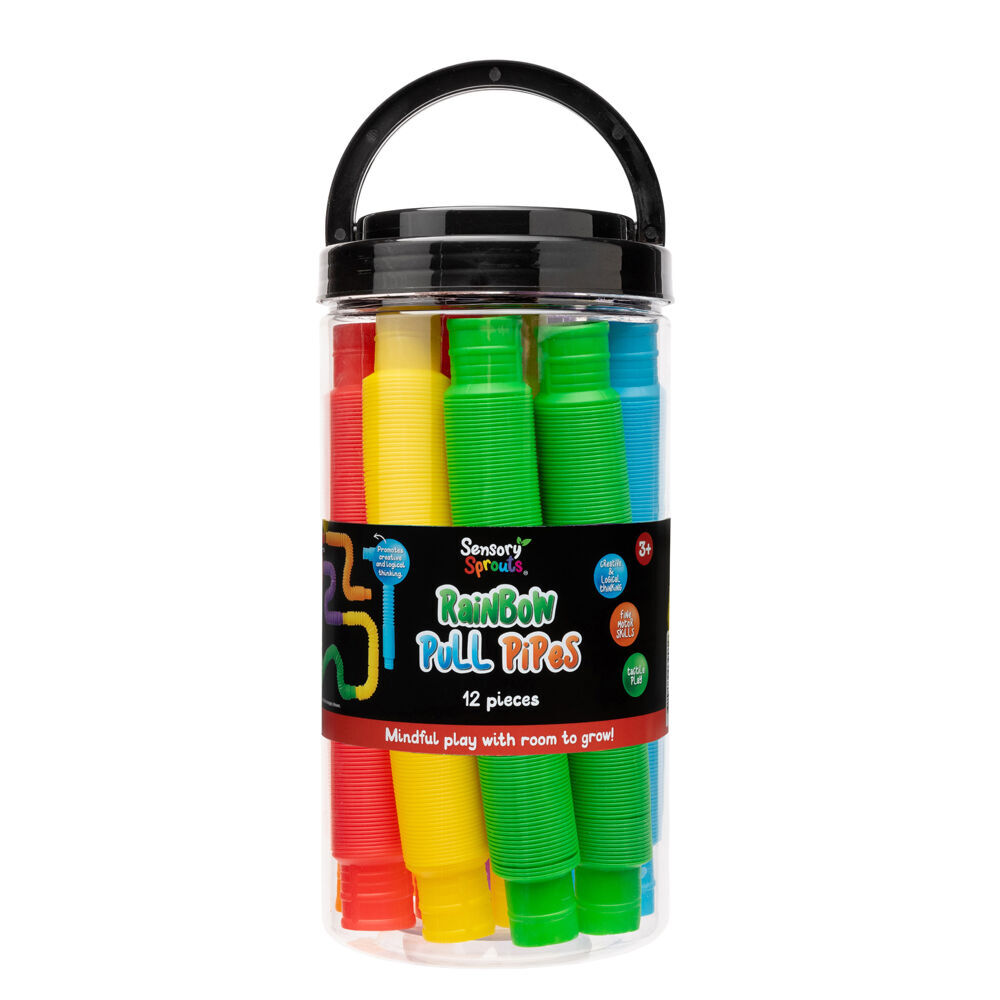 Sensory Sprouts Rainbow Pull Pipes Jar Kids Toy Multicoloured (12 Pieces)