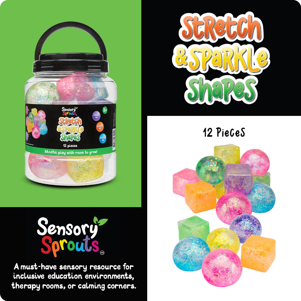 Sensory Sprouts Stretch & Sparkle Shapes Jar Kids Toy Multicoloured (12 Pieces) — image 2