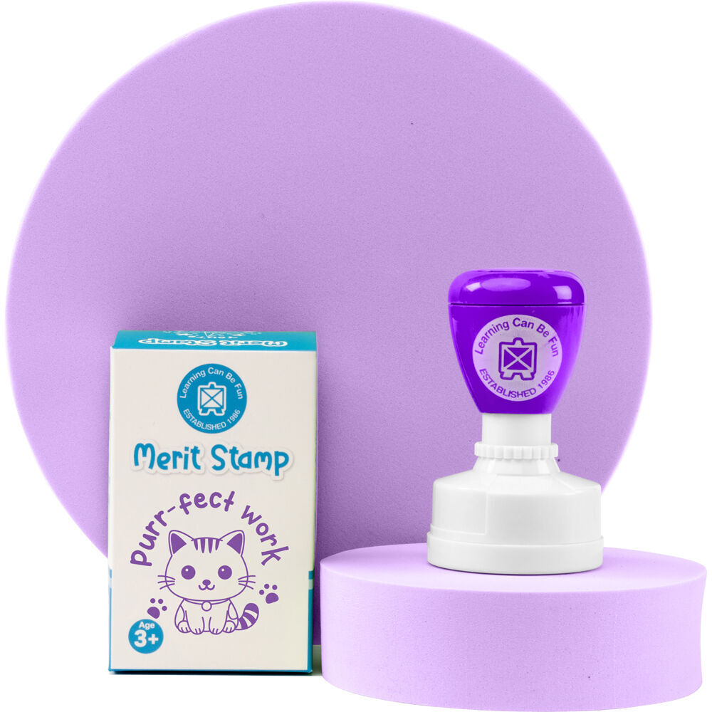 Learning Can BE Fun Purr-fect Work Self-Inking Merit Stamp Purple (12 Pack) — image 3