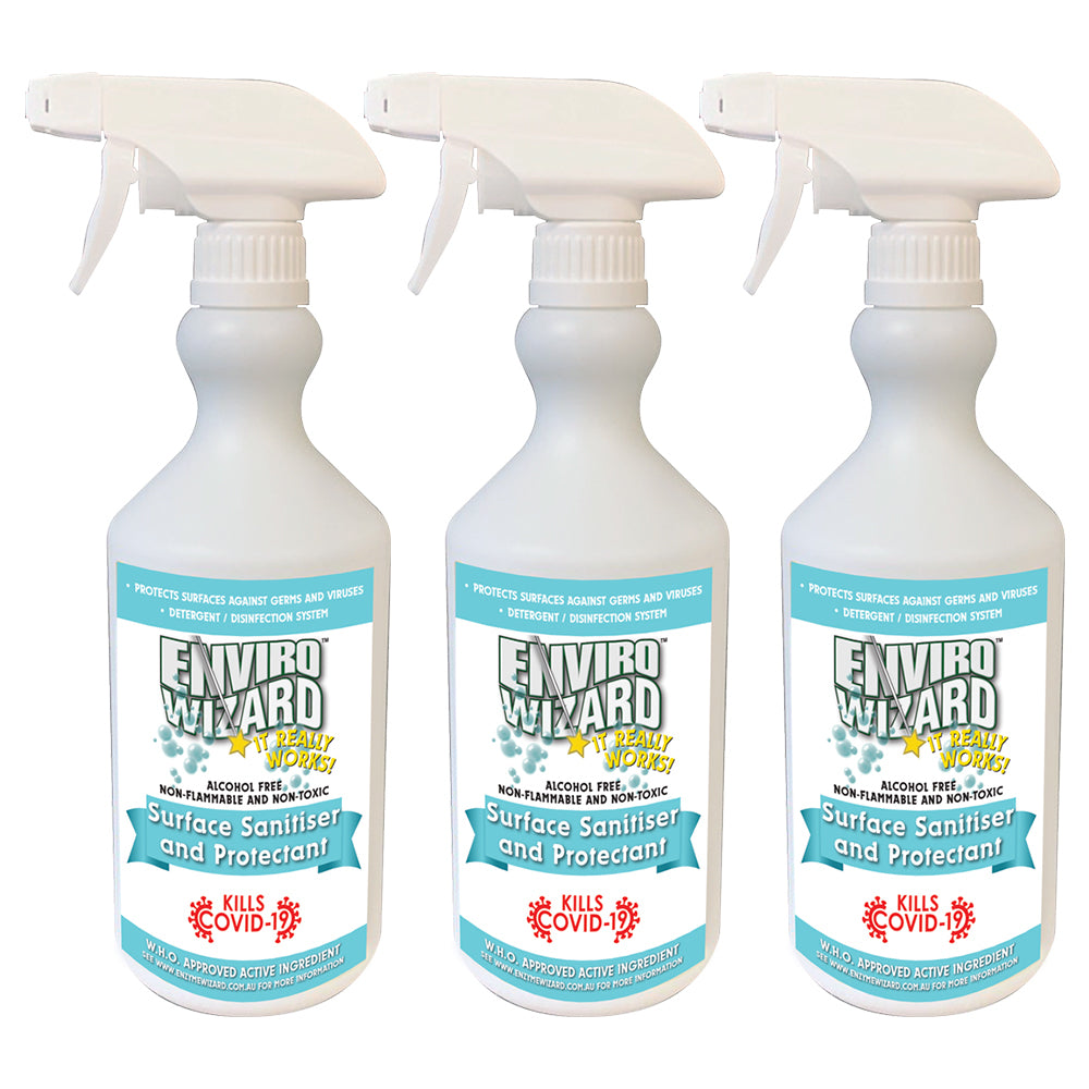 Enviro Wizard 750ml Surface Sanitiser Cleaner Kills 99.99% Germs/Bacteria (3 Pack)