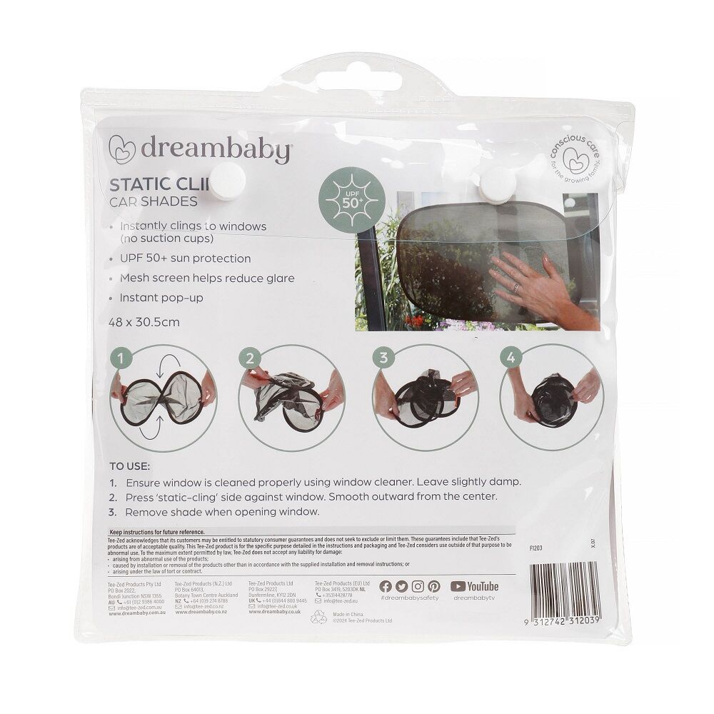 Dreambaby Insta-Cling Car Shades Kids Sun/Heat Protection 18x18cm Black (2 Pieces) — image 6