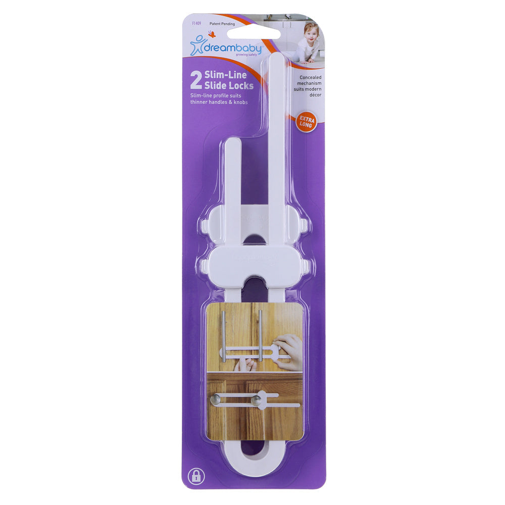 Dreambaby Baby Safety Slim-Line Slide Lock White (2 Pieces)