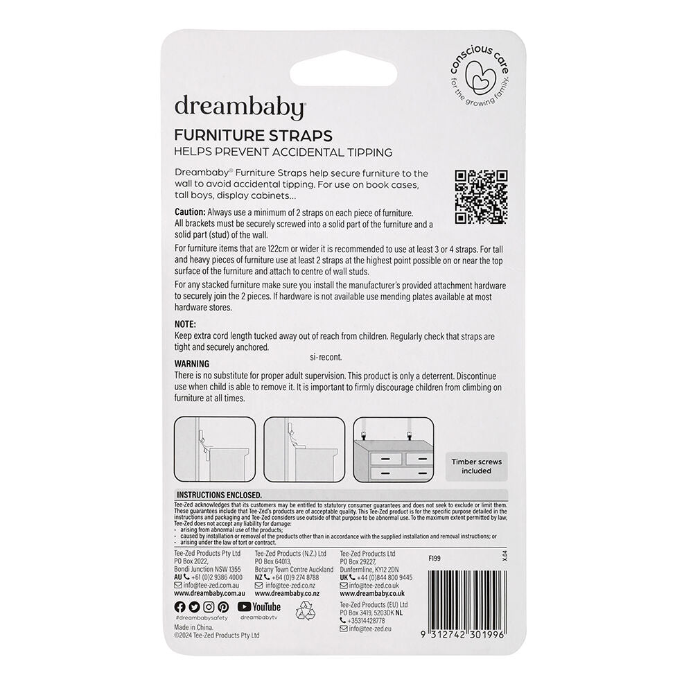 Dreambaby 2pc Dreambaby Anti Tip Child Safety Furniture Straps/Anchors Wall Mount White (2 Pack) — image 6