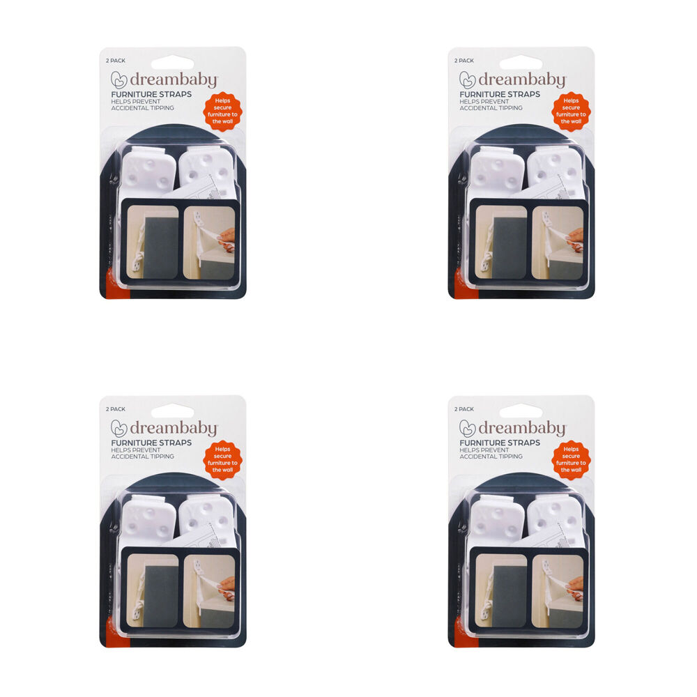 Dreambaby 2pc Dreambaby Anti Tip Safety Furniture Straps/Anchors Wall Mounted White (4 Pack)