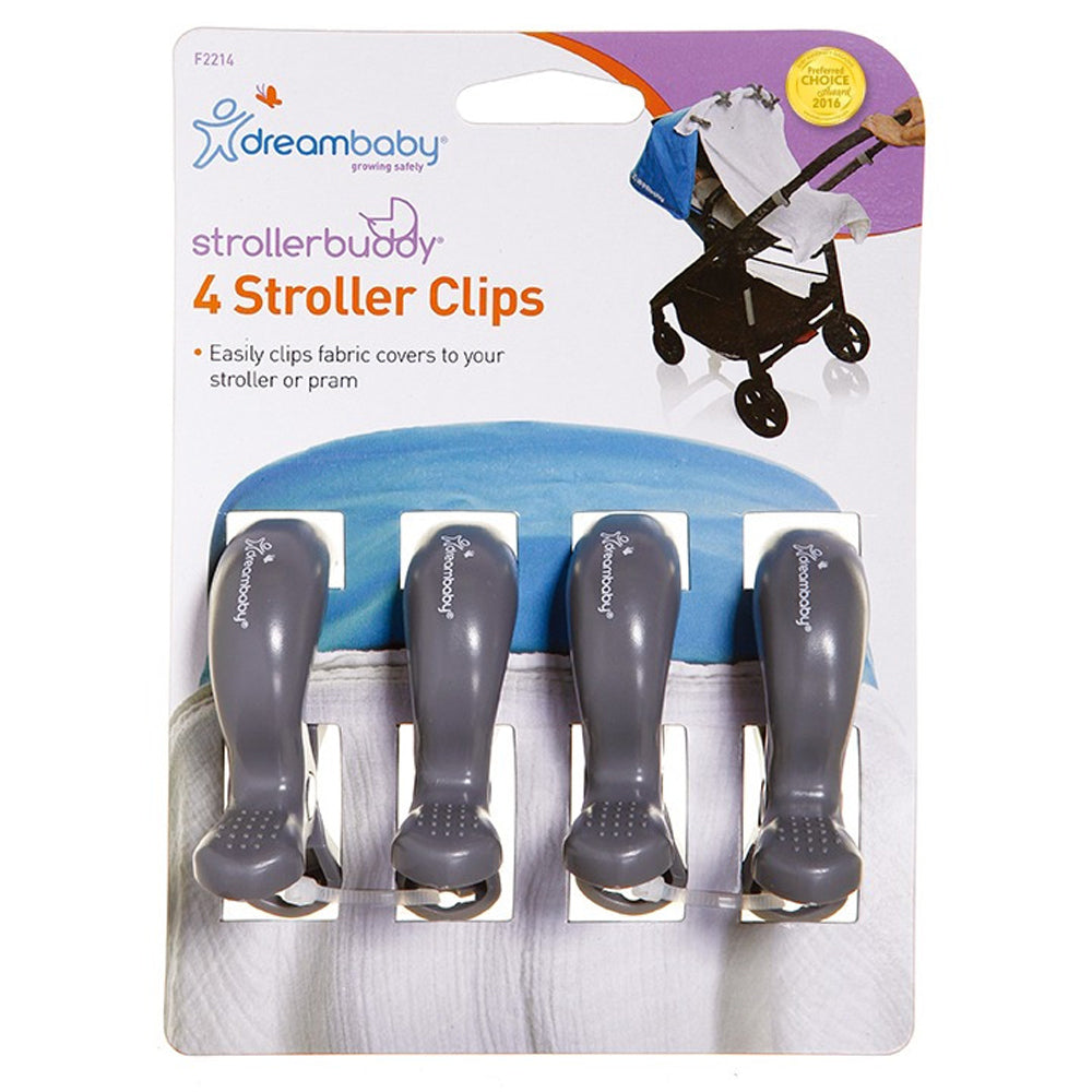 Dreambaby Strollerbuddy Blanket Clips Attachment Peg For Stroller/Pram (4 Pieces) — Grey