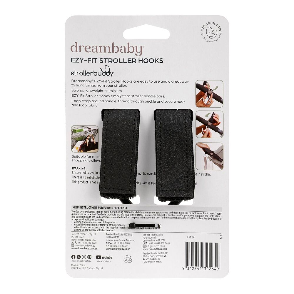 Dreambaby Ezy-Fit Hooks Hanger Organiser Attachment For Stroller/Pram Black (2 Pieces) — image 2