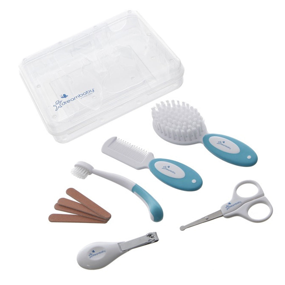 Dreambaby Baby Essential Grooming Kit Toothbrush/Hair Brush/Comb Aqua 0m+ (10 Pieces)