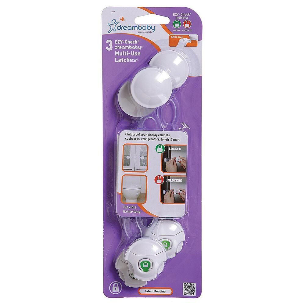 Dreambaby Ezy-Check Multi-Use Latch Child Proof Safety Cabinet Lock White (3 Pieces)