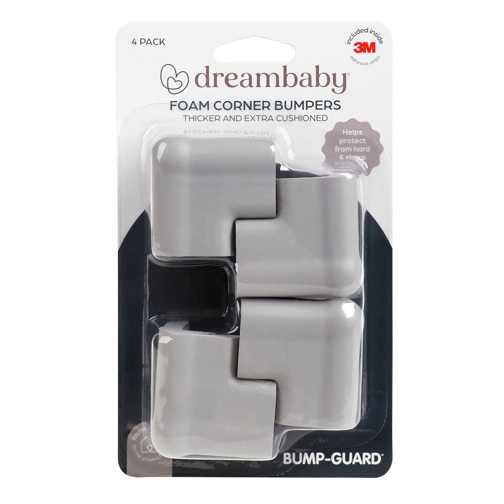 Dreambaby Baby Safety Foam Furniture Table Corner Edge Padded Bumpers (4 Pieces) — Grey