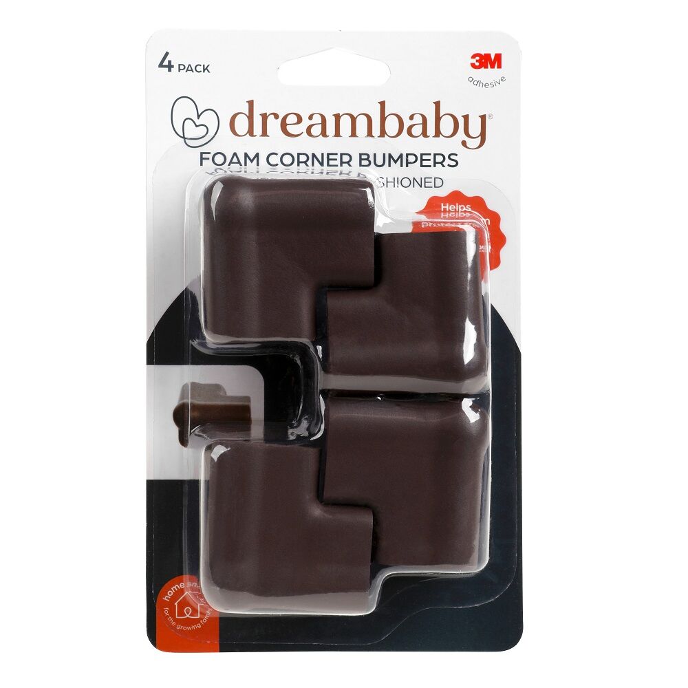 Dreambaby Baby Safety Foam Furniture Table Corner Edge Padded Bumpers (4 Pieces) — Brown