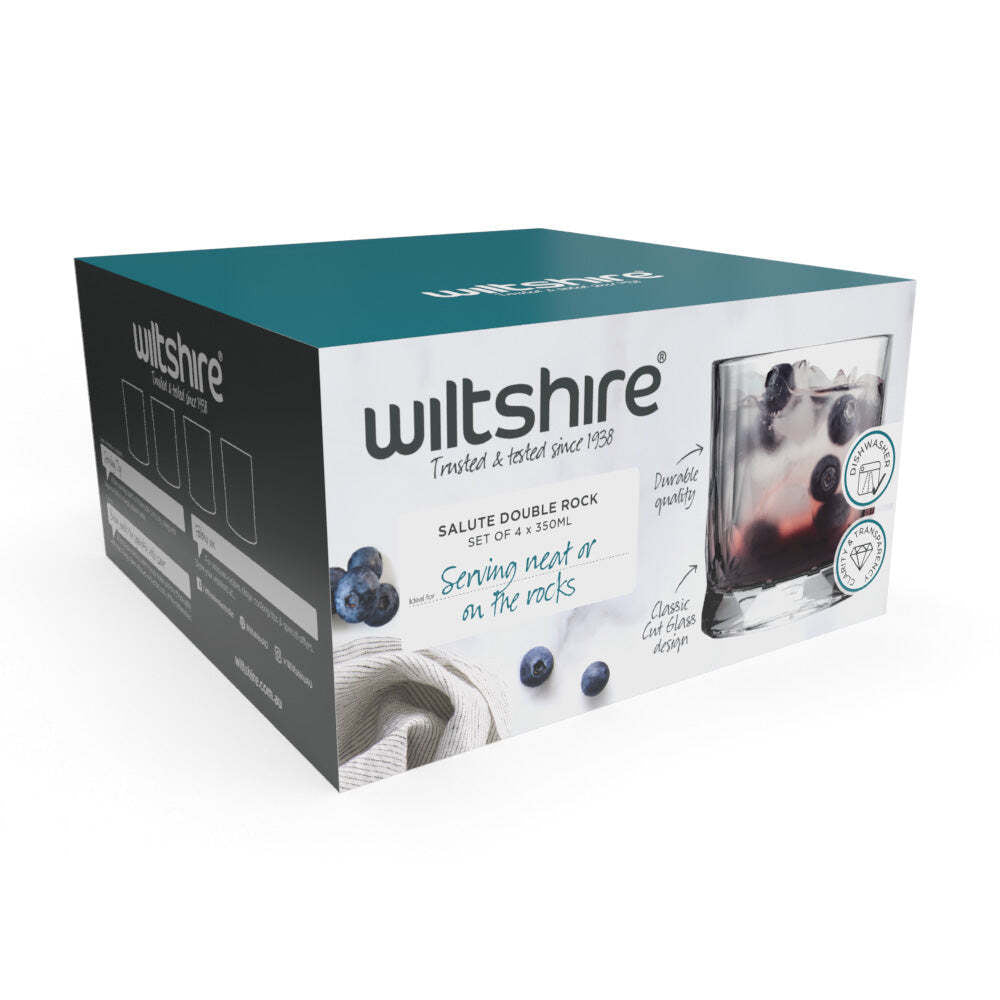 Wiltshire Heavy Based Salute Double Rock Drinking Glasses Set 350ml (4 Pieces)