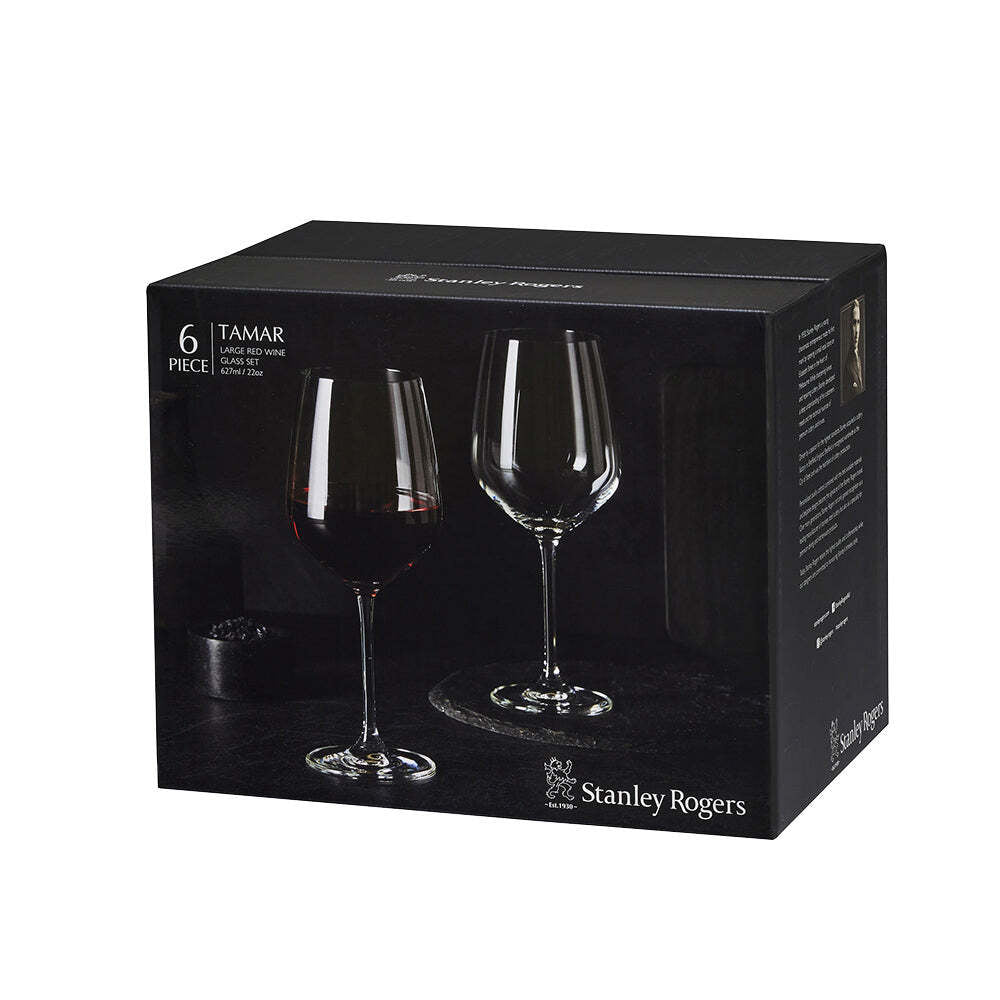 Stanley Rogers Tamar 627ml Red Wine Crystal Glass Stemmed Party Set Large (6 Pieces)