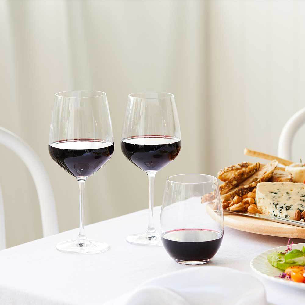 Stanley Rogers Tamar 553ml Red Wine Crystal Glass Set Stemless Drinkware (6 Pieces)