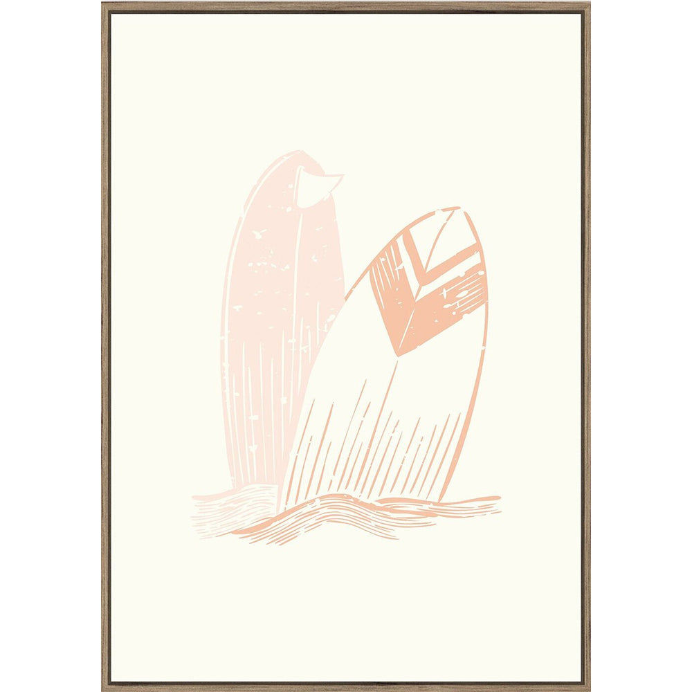 Rayell Wood Framed Kids Wall Hanging Artwork Surfboard Natural Cream 50x70cm