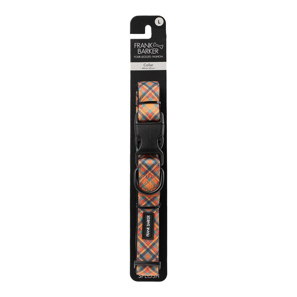 Frank Barker Adjustable 40-65cm Plaid Dog Collar Neck Strap w/ Clasp L Orange