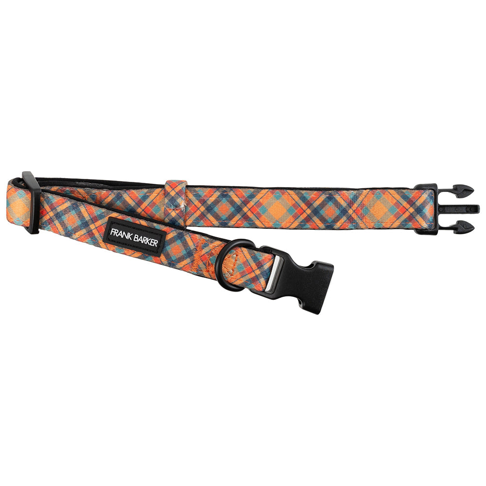 Frank Barker Adjustable 40-65cm Plaid Dog Collar Neck Strap w/ Clasp L Orange — image 2