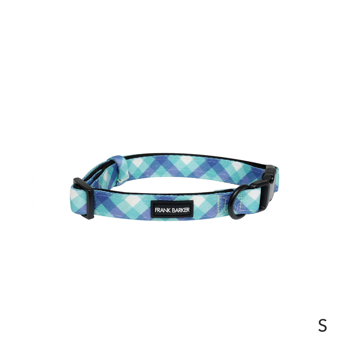 Splosh Frank Barker S Teal Gingham Dog Collar Adjustable Neck Strap 25-40cm
