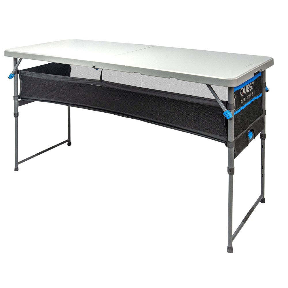 Quest Outdoors Camp Table 5 w/ Storage Organiser Camping Furniture 153x65cm