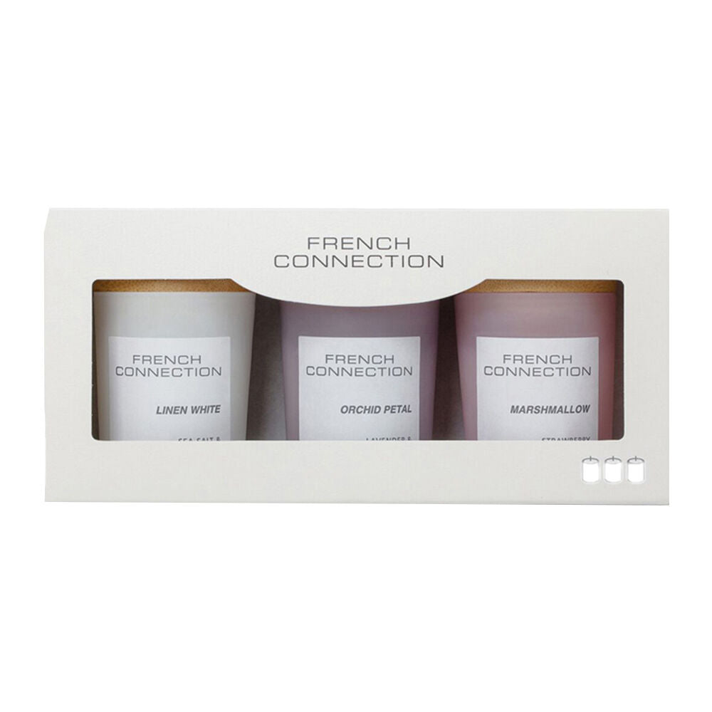 French Connection Orchid Petal, Linen White, and Marshmallow Candle Set 50g (3 Pieces)
