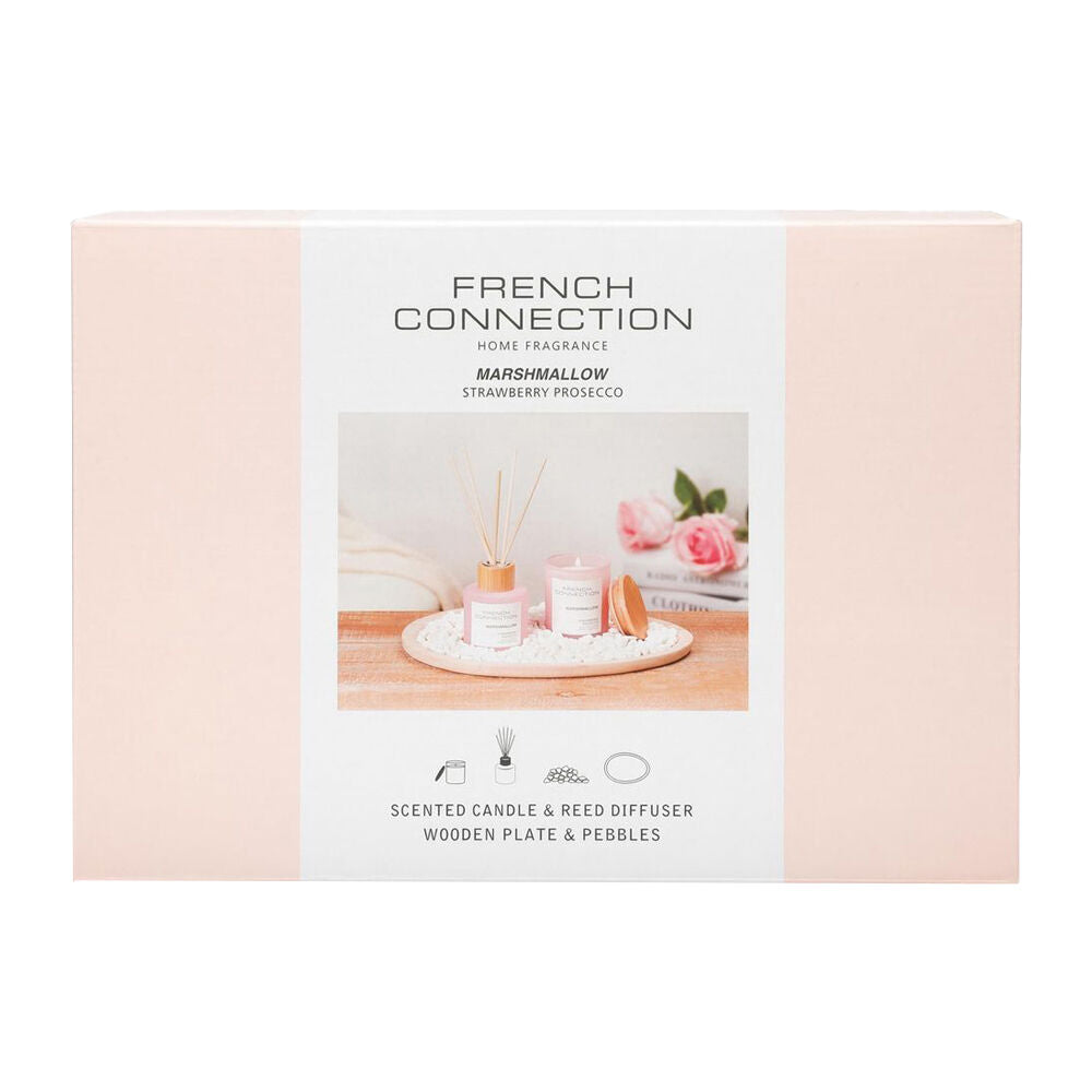 French Connection Marshmallow Strawberry Prosecco Gift Set w/ Pebbles & Plate