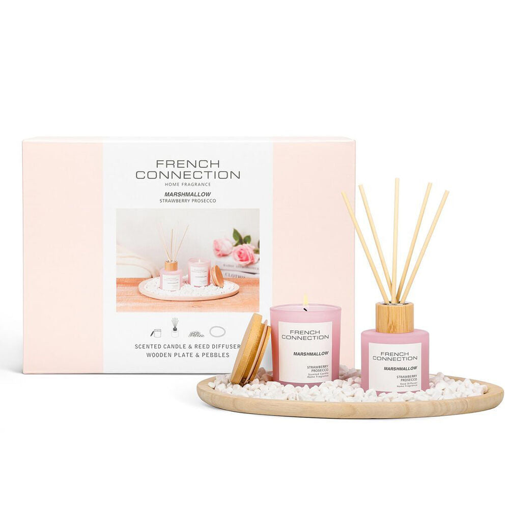 French Connection Marshmallow Strawberry Prosecco Gift Set w/ Pebbles & Plate — image 2