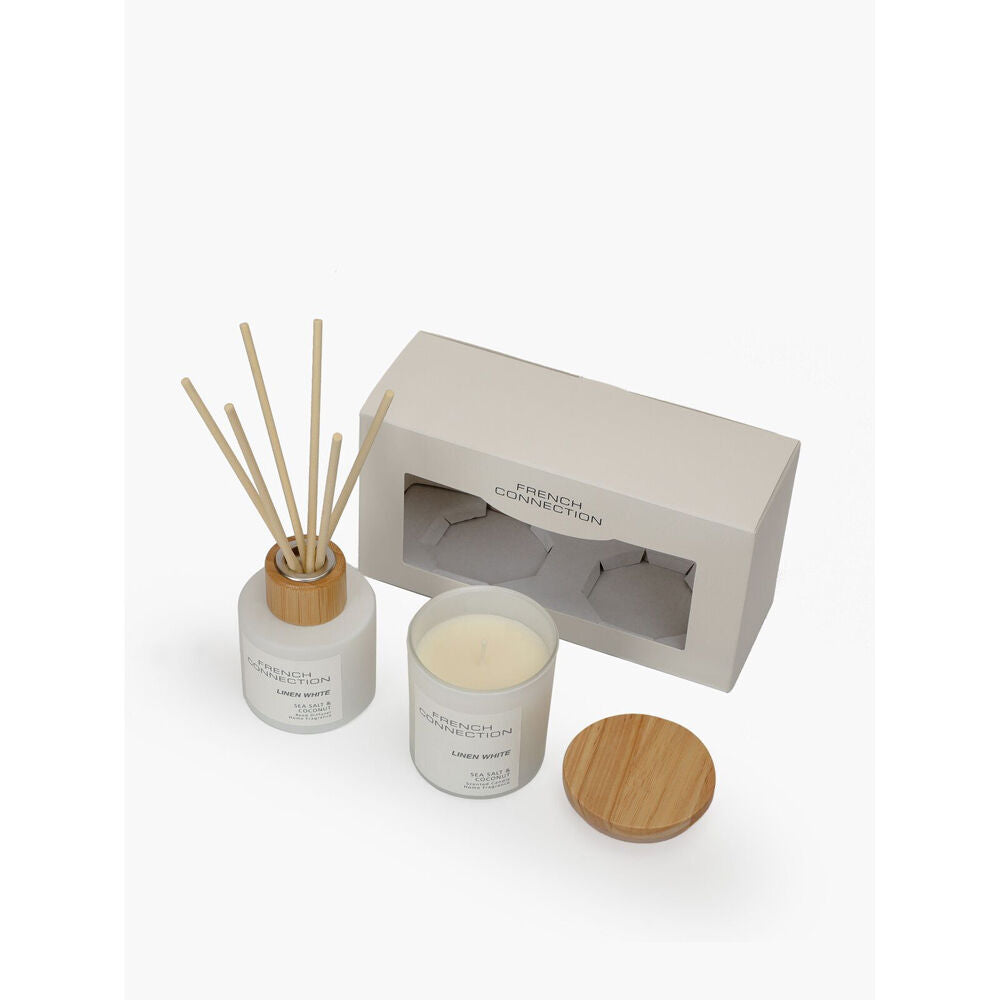 French Connection Linen White Sea Salt & Coconut Candle Diffuser Gift Set — image 3
