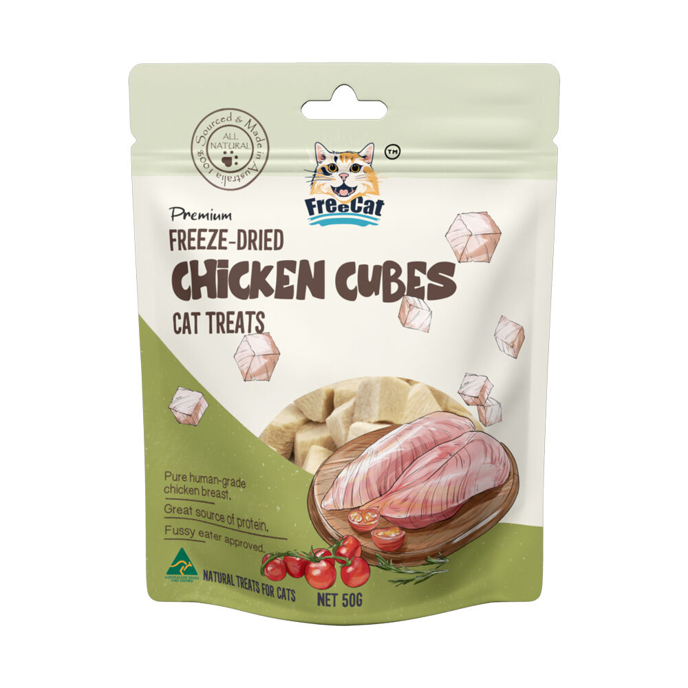Freecat 50g Premium Freeze Dried Low Fat Chicken Cubes Pet Cat Food Treats