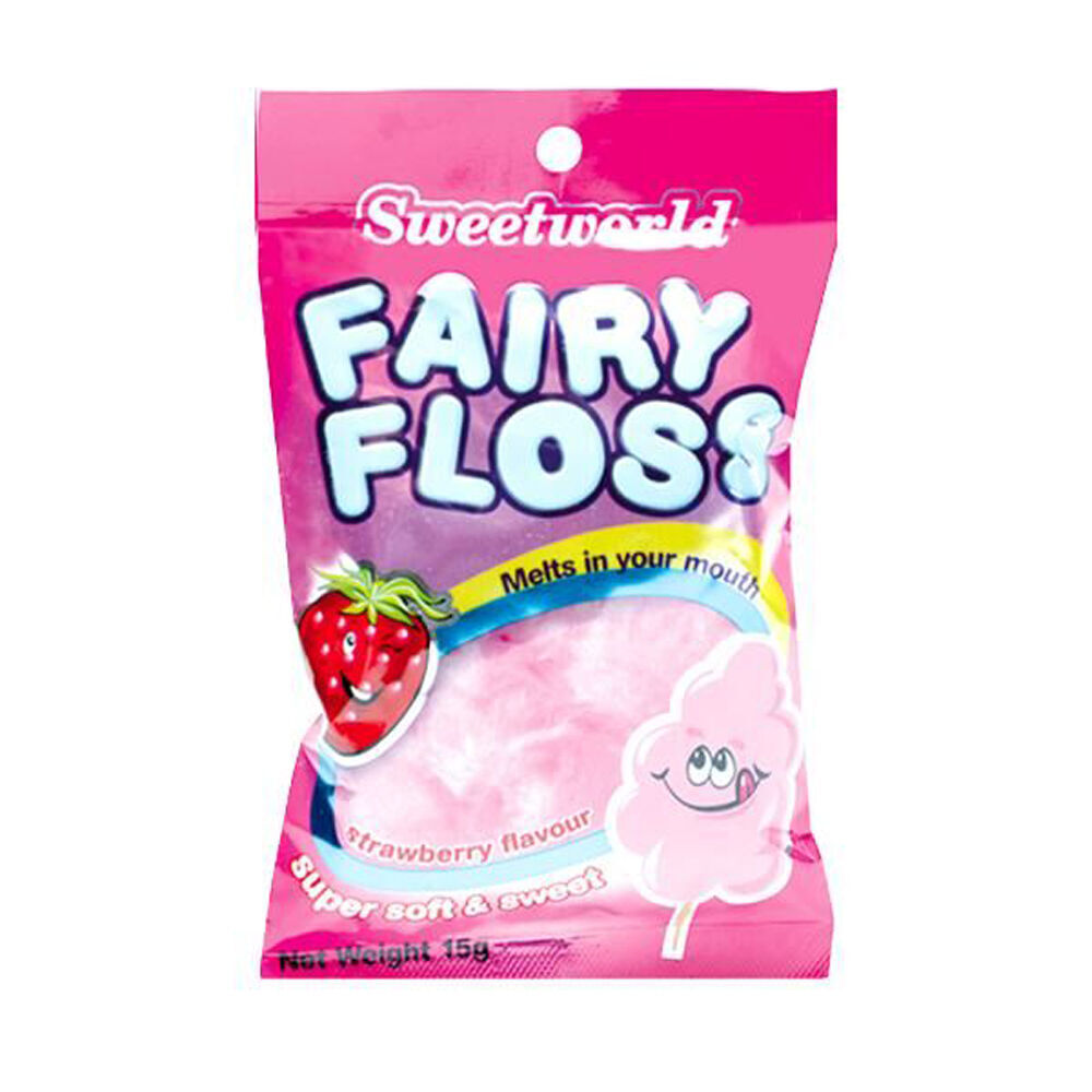 Sweetworld Strawberry Fairy Floss Soft Cotton Candy Sweet Confectionery 15g (18 Pack) — image 2