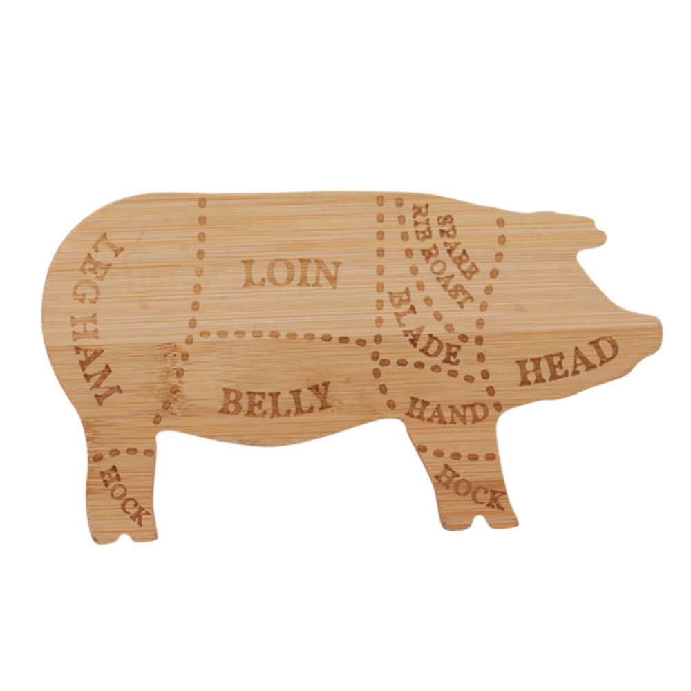 Esschert Design Pig Chopping Board Bamboo Cutting Food Prep Small Natural (2 Pack) — image 2