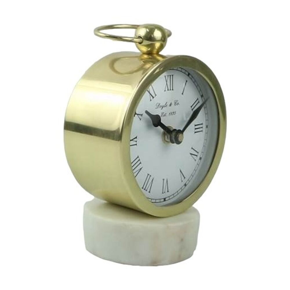 SS Collective Gold Round Faced Table/Desk Clock On White Marble Stand