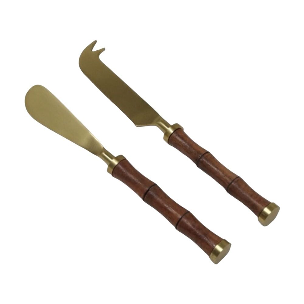 SS Collective Cheese/Platter Knives Set With Bamboo Handle Gold (2 Pieces)