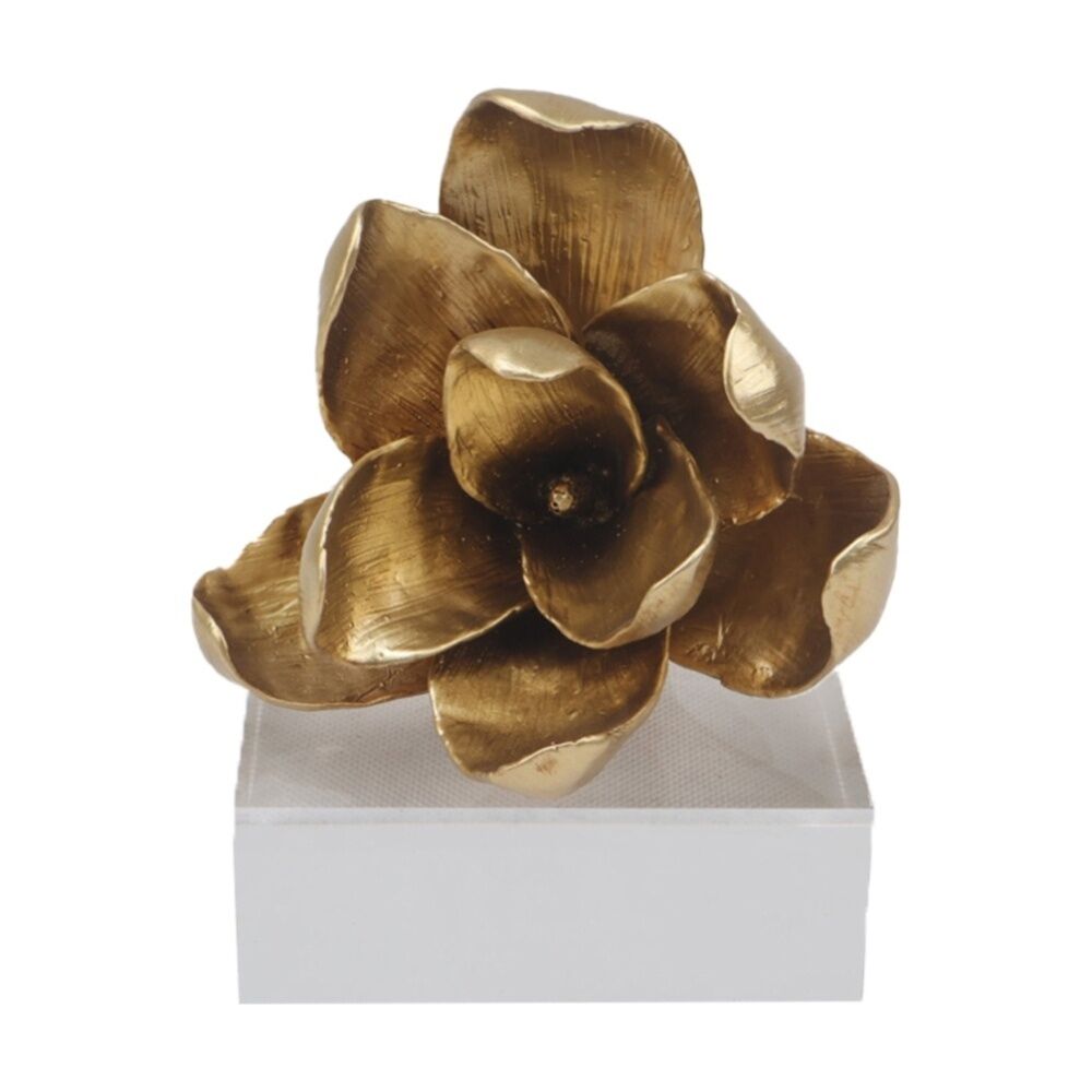SS Collective Gold Magnolia Floral Resin w/ Acrylic Base Decorative Piece
